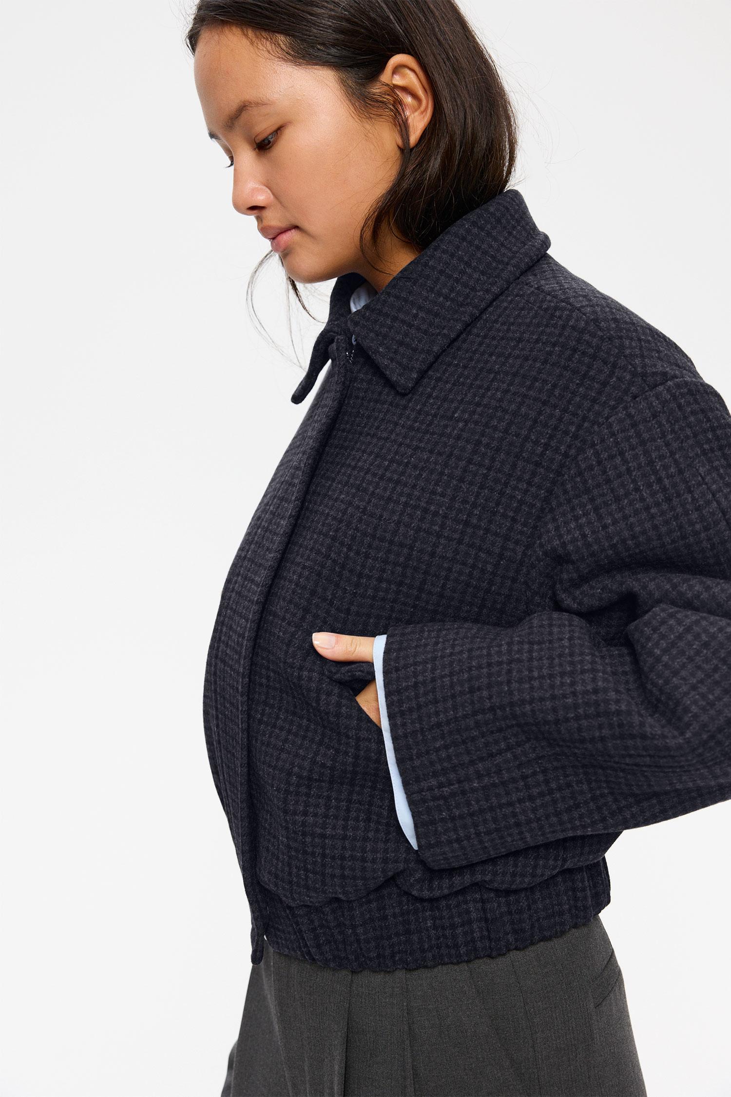 Elvine Nova Grey Check Damen Wolljacke Boxy Cut kariert grau